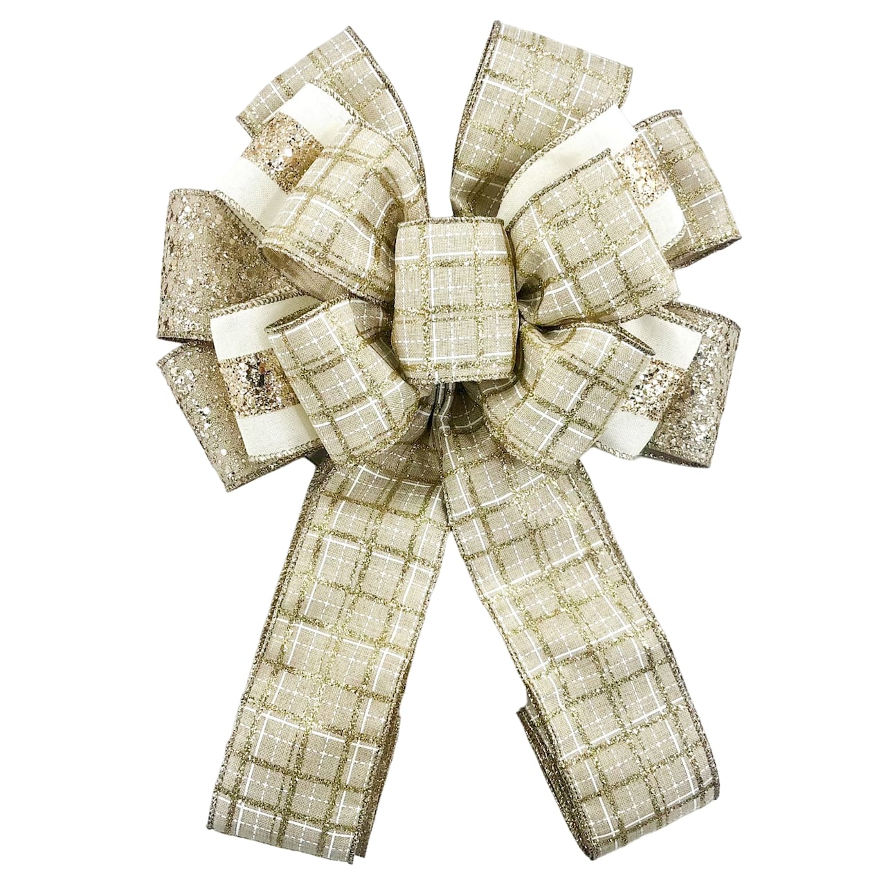20.5&#x22; Glittery Gold Plaid Christmas D&#xE9;cor Bow by Celebrate It&#xAE;
